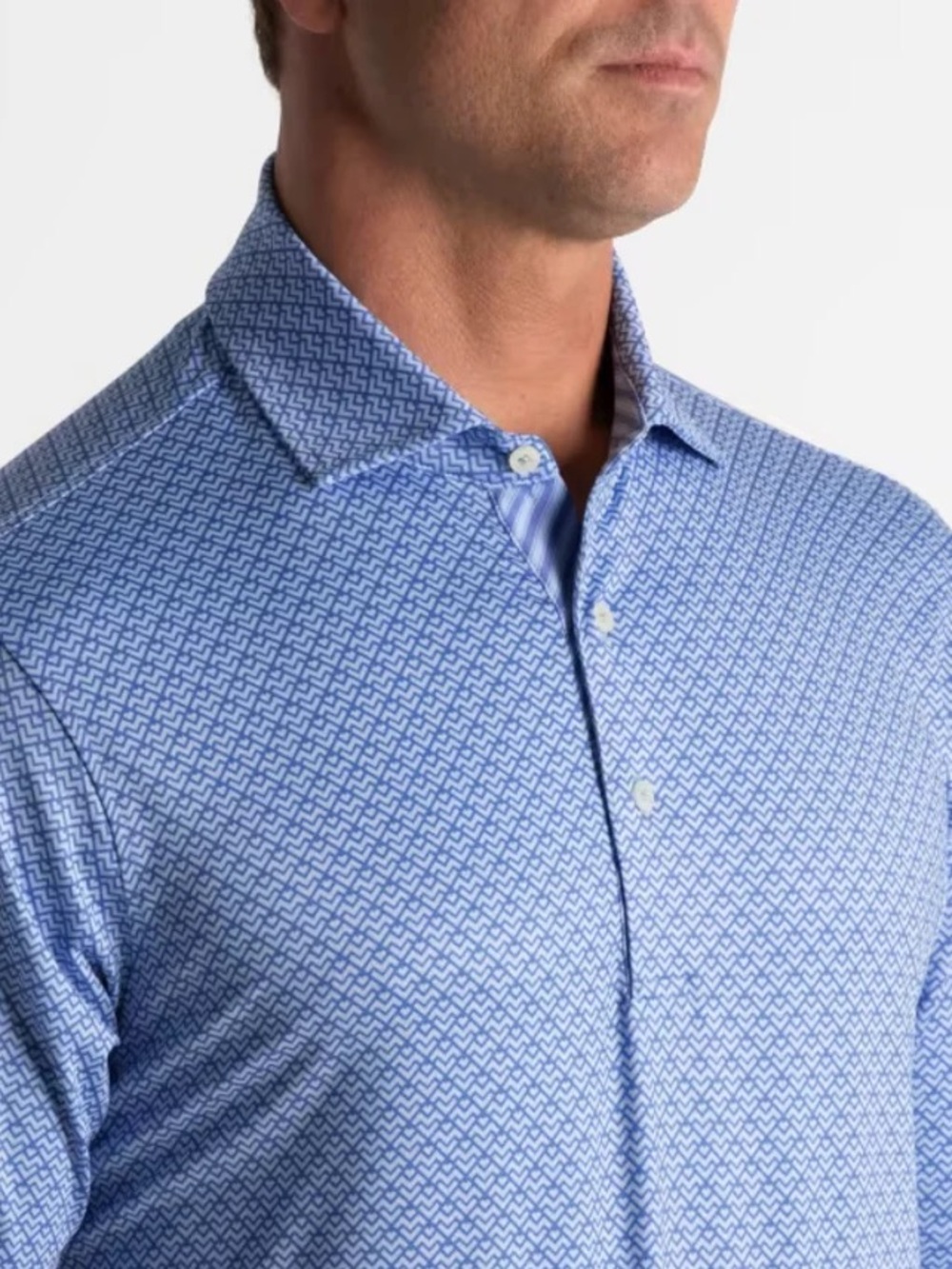 🔵 DESOTO Blue Patterned Button-Up Shirt – Premium Stretch – Slim Fit Deadstock 🔥